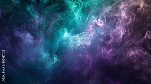 A dense smoke texture featuring a dynamic blend of emerald green and deep violet, swirling intensely