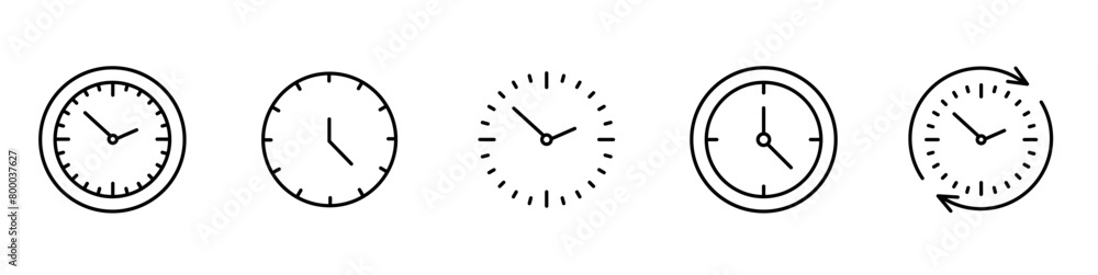 Time and Clock icons. Clock icons set isolated on white background. Time icon. Vector Time and Clock icons. Clock icons set isolated on white background. Time icon. Vector
