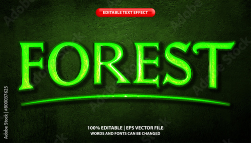 Forest editable text effect template, green shiny futuristic modern style typeface, premium vector