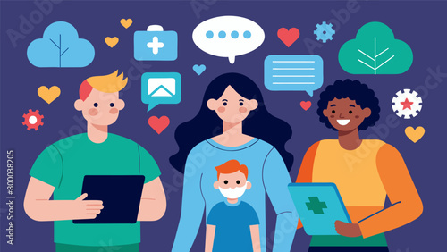 A virtual support group for parents of neurodivergent children offering resources and a safe space to share struggles and successes.. Vector illustration