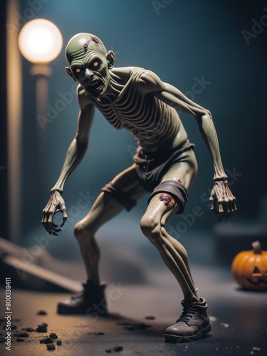 zombie skeleton statue with a pumpkin