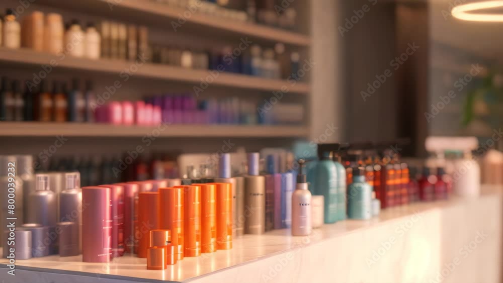 Abundance of Bottles on a Counter, A Captivating Display of Beverages, A digital rendering of Varied hair styling products on a salon counter Abundance of Bottles on a Counter, A Captivating Display of Beverages, A digital rendering of Varied hair styling products on a salon counter