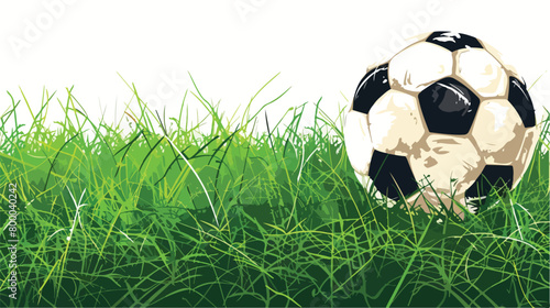 Soccer ball on green field against white background vector