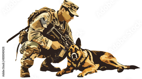 Soldier with military working dog on white background © Rover