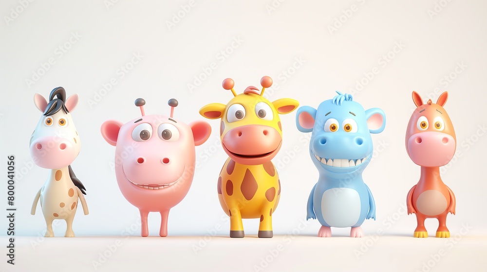 Naklejka premium Cute Cartoon Safari Animals Lineup Illustration