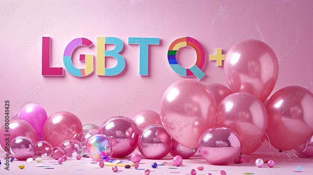 LGBTQ+ text on wall with balloons LGBTQ+ text on wall with balloons