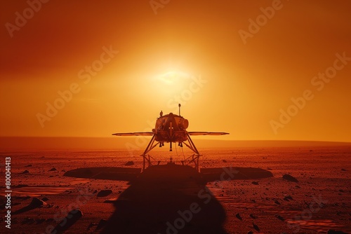 Mars Lander Touching Down on Dusty Martian Surface photo