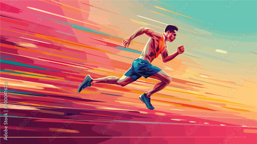 Sporty man running on color background Vectot style vector