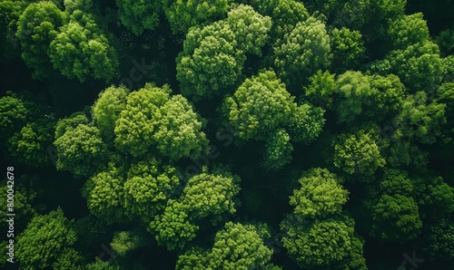 Aerial top view of green trees in forest. Drone view of dense green tree captures CO2. Green tree nature background for carbon neutrality and net zero  Generative AI