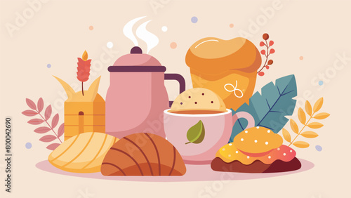 The sweet and savory smells of the bakery blend harmoniously adding to the cozy atmosphere of the morning ritual.. Vector illustration