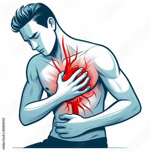 Vector illustration of a person experiencing congestive heart failure on a white background. photo