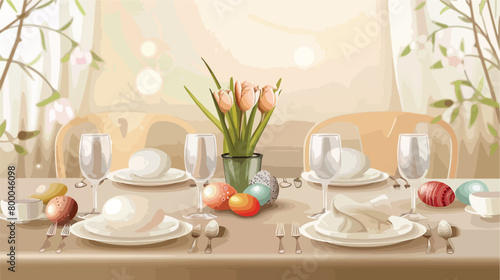 Stylish Easter table Fourting on light background vector