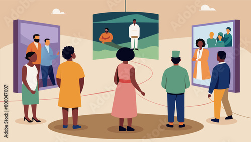 At a local museum a documentary about Juneteenth is displayed on a loop providing visitors with a deeper understanding of the holidays significance.. Vector illustration