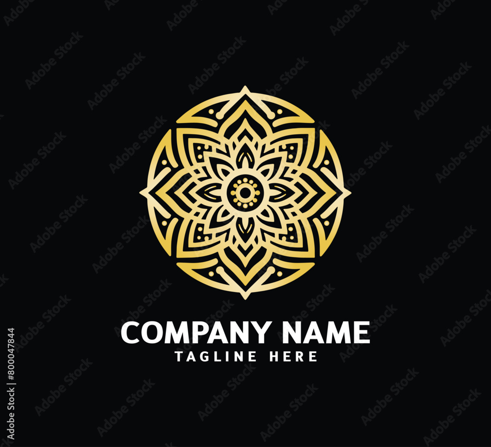 Gold Mandala logo design. Abstract beauty Mandala. Floral ornament. Decorative circle ornament style Gold Mandala logo design. Abstract beauty Mandala. Floral ornament. Decorative circle ornament style