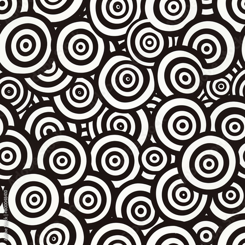 futuristic ornament abstract circles, black and white illustration, optical illusion, pattern, seamless background