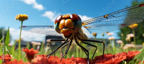 Gossamer Guardian: A Close-Up of a Dragonfly Perched on the Delicate Petals, A Moment of Nature's Grace