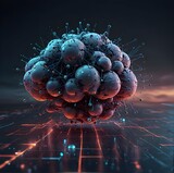 abstract futuristic cloud storage, deep learning data ai technology, robotic, molecule of chemical, atom cell science, hacker online cyber network, system of background illustration 3d rendering, digi