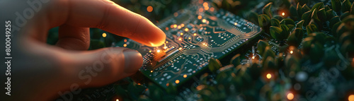 Wallpaper Mural Explore the future of eco-friendly electronics with a close-up view of a hand holding a biodegradable circuit board. This showcases intricate green technology and sustainable materials. Torontodigital.ca