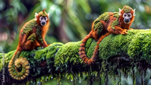 Digital art of a fantasy primate with green skin in a lush forest photo
