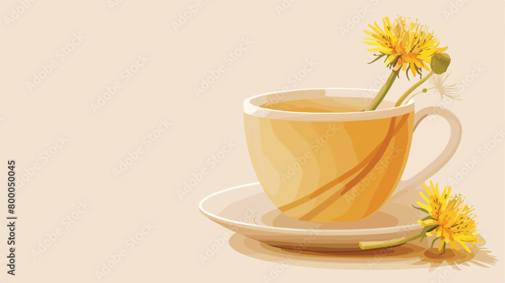 Cup of healthy dandelion tea on beige background vector