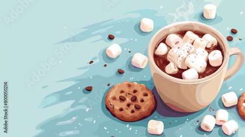 Cup of hot cocoa with marshmallows and sweet cookies