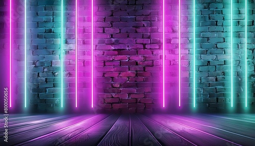 Modern futuristic neon lights on old grunge brick wall room background art, background wallpaper stone, wallpapers, photos, background, landscape, Ai Generate 