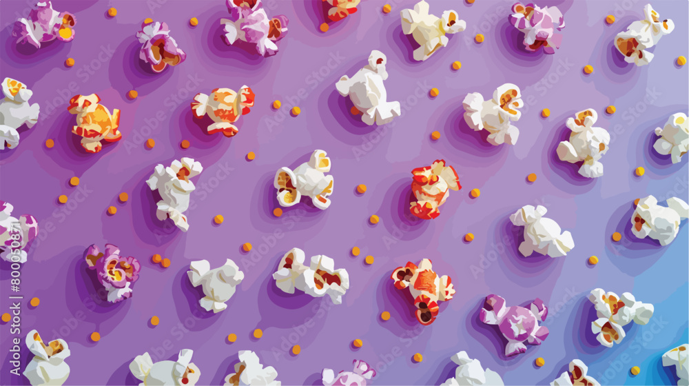 Sweet colorful popcorn on lilac background Vector style