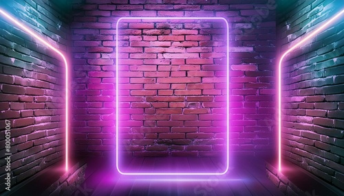 Modern futuristic neon lights on old grunge brick wall room background art, background wallpaper stone, wallpapers, photos, background, landscape, Ai Generate 