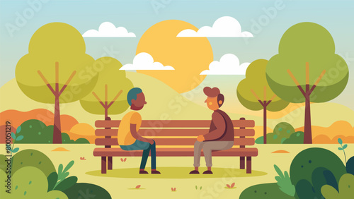 The warm afternoon sun bathes the park bench as two old friends with a lifetime of memories between them exchange words of wisdom and advice.. Vector illustration