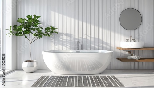 Serene bathroom ambiance with luxurious decor featuring an elegant white freestanding bathtub