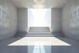 Bright Sunlight Entering Modern White Staircase
