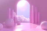Surreal Pink Room with Spheres and Cloud View
