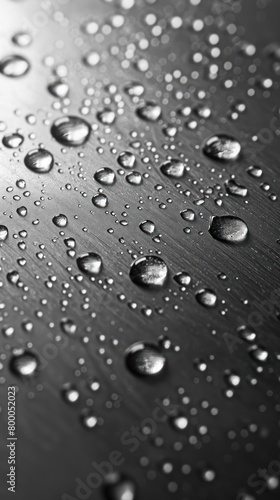 A close-up image featuring water droplets on a reflective surface, showcasing the intricate patterns formed by the droplets and light reflections.