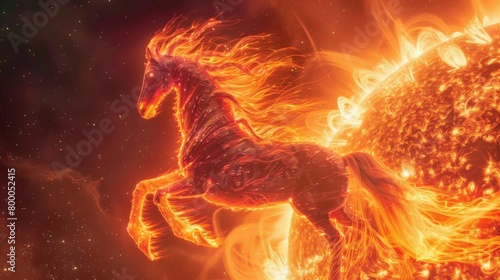 Fiery seahorse glowing in a mystical underwater tableau, a digital artwork conveying fantasy