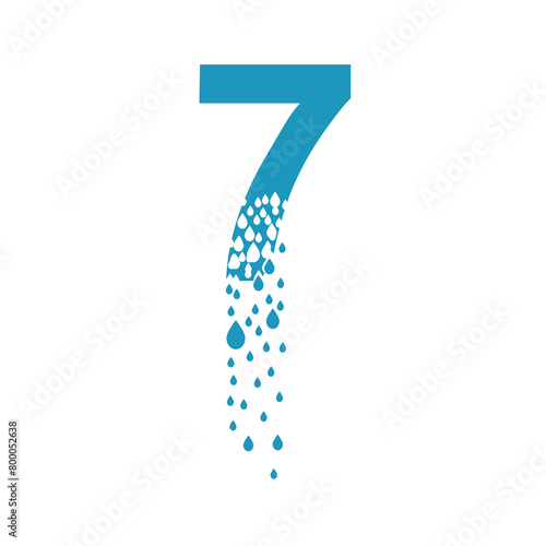 The number 7 dissolves into droplets. Drops of liquid fall out as precipitation. Destruction effect. Dispersion