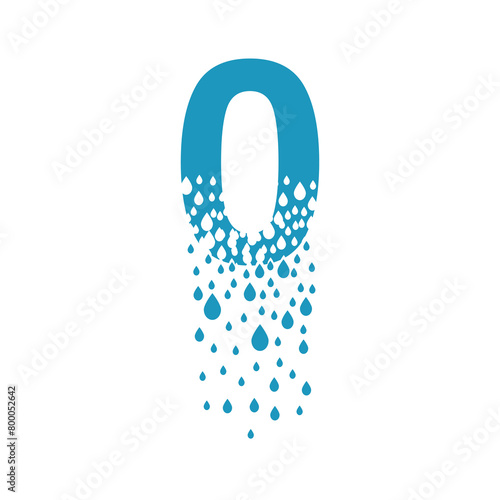 The number 0 dissolves into droplets. Drops of liquid fall out as precipitation. Destruction effect. Dispersion