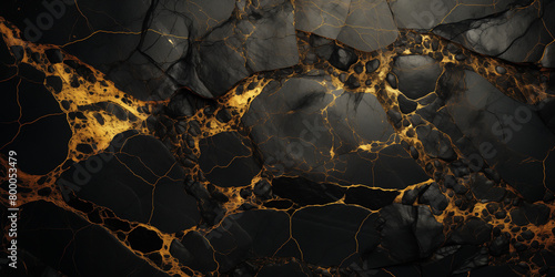 Intricate gold veins weave through a backdrop of luxurious black marble stone texture.