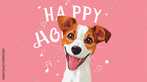 Cute Jack Russell Terrier and word HAPPY on pink background © Nobel