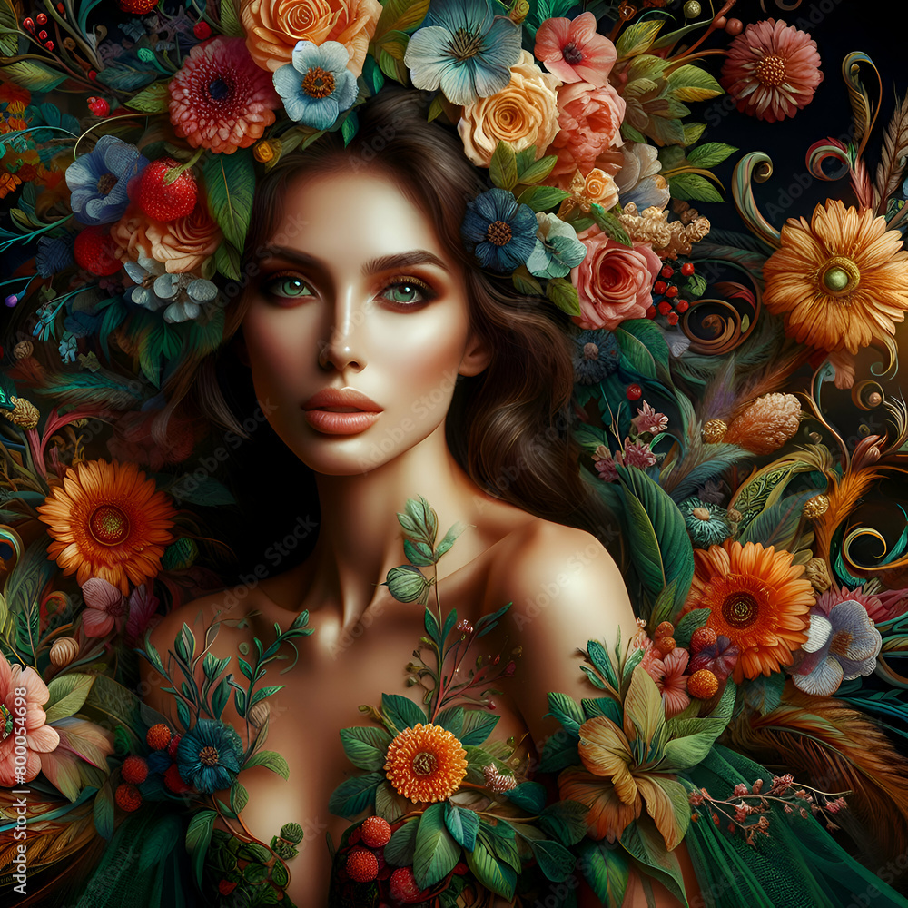 Floral Beauty: Radiant Woman Floral Beauty: Radiant Woman