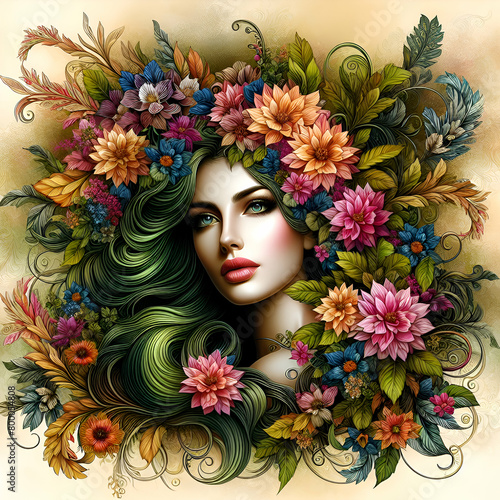 Floral Beauty: Radiant Woman