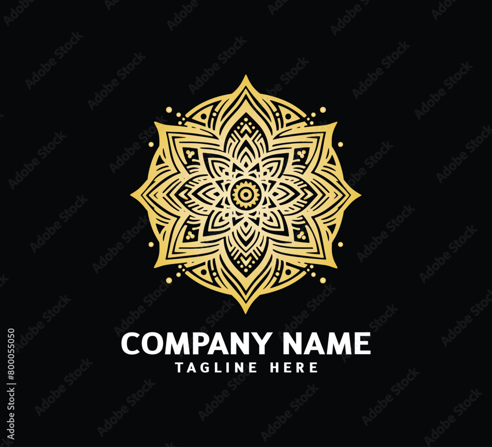 Gold Mandala logo design. Abstract beauty Mandala. Floral ornament. Decorative circle ornament style Gold Mandala logo design. Abstract beauty Mandala. Floral ornament. Decorative circle ornament style