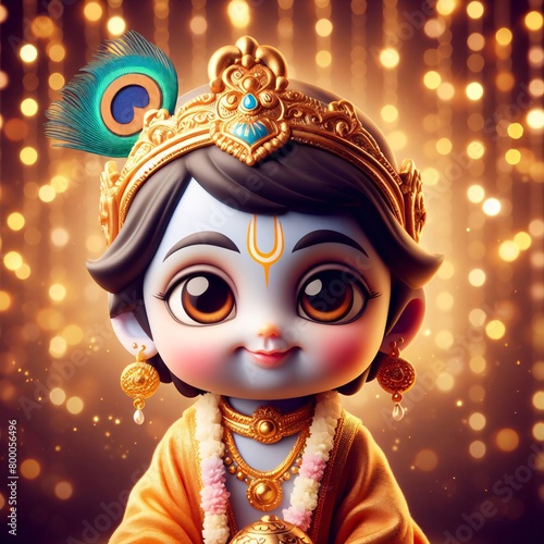 3d portrait of cute smiley lord krishna photo