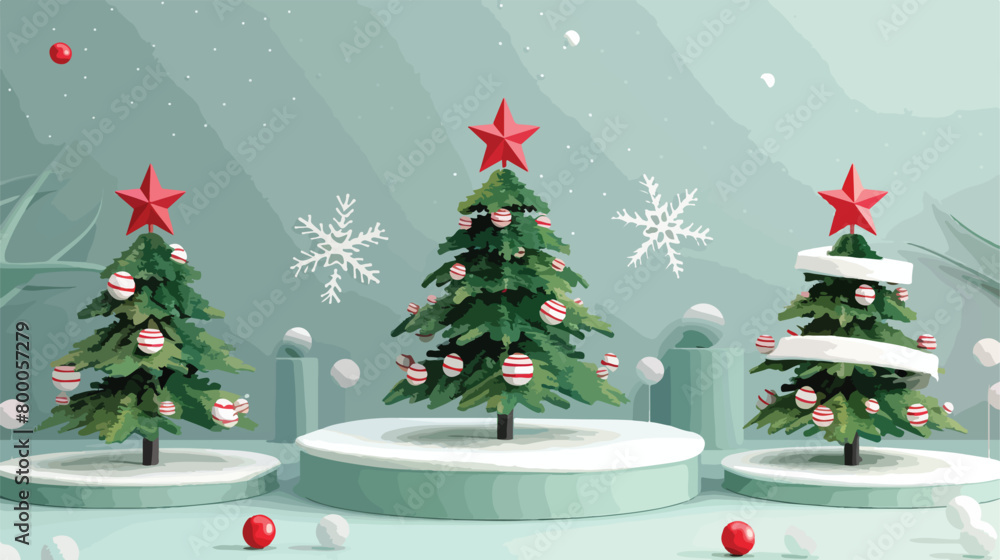 Decorative Christmas trees with podiums and balls 