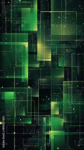 Stylized digital art with vibrant green and blue hues, featuring a geometric pattern that suggests depth and complexity.