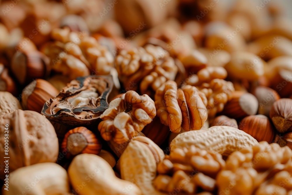 Mixed nuts close-up. Walnuts and hazelnuts Mixed nuts close-up. Walnuts and hazelnuts