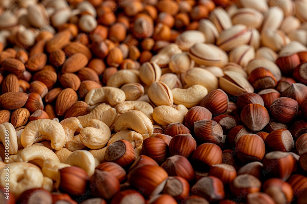 Mixed nuts close-up. Hazelnuts almonds and pistachios Mixed nuts close-up. Hazelnuts almonds and pistachios