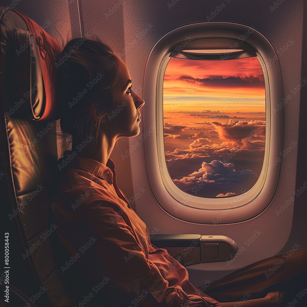 Contemplative Sky Gazer in Airplane at Sunset Contemplative Sky Gazer in Airplane at Sunset