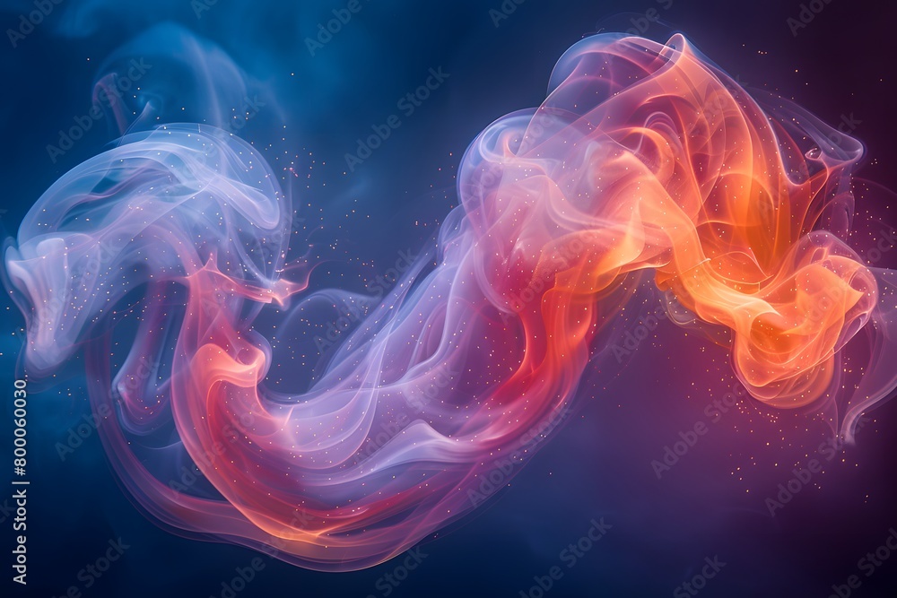 Vibrant Neon Smoke Waves in Abstract Blue and Orange Background