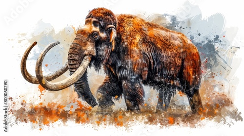 Majestic woolly mammoth in dynamic watercolor style, capturing the essence of ancient wildlife photo