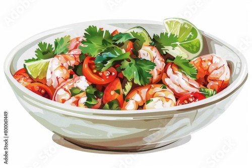Traditional Mexican ceviche with seafood, tomatoes, cilantro, and lime juice. Vibrant and colorful illustration. photo